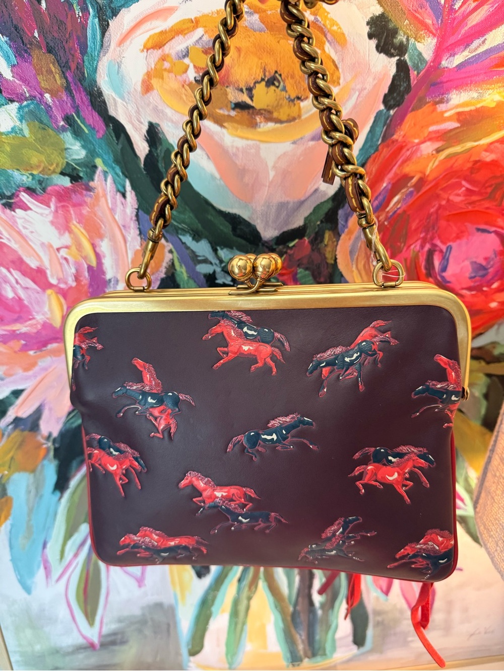 Rare Collectible COACH 1941 HORSE CB RED/MULTI DOUBLE FRAME KISSLOCK CROSSBODY